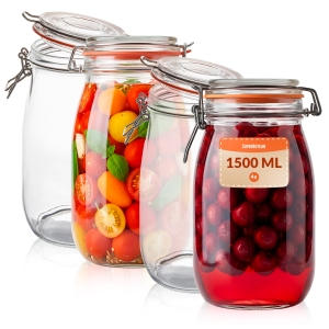 4x skleněná zavařovací sklenice 1,5 l s mechanickým uzávěrem WEK na zavařeniny, med, sypké produkty