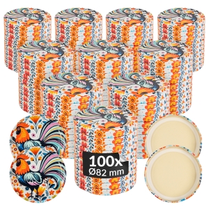100x víčko Folk průměr 82 mm na sklenice, džbány