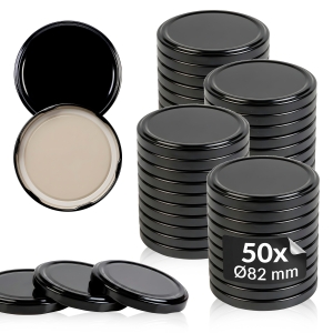50x černé víčko, průměr 82 mm, na sklenice a zavařovací sklenice