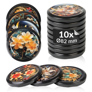 10x víčko TWIST KVĚTY ZLATÉ MIX fi 82 mm na sklenice, zavařovací sklenice