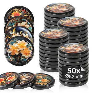 50x víčko TWIST KVĚTY ZLATÉ MIX fi 82 mm na sklenice, zavařovací sklenice