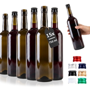 15x láhev Bordeaux 750 ml na šroubovací uzávěr na víno, cider, likéry, džus