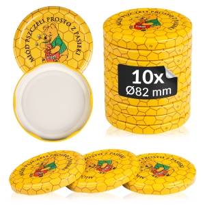 10x víčko na med medvídek Pú, průměr 82 mm, na sklenice a zavařovací sklenice