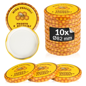 10x víčko včelí med průměr 82 mm, na sklenice a zavařovací sklenice