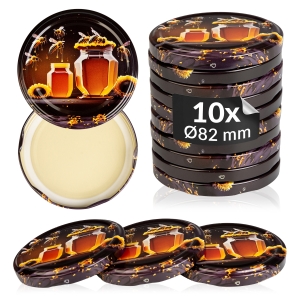 10x víčko na černý med, průměr 82 mm, na sklenice a zavařovací sklenice