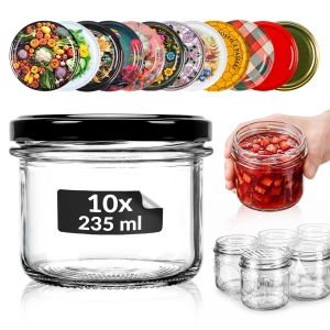 Sada 10 kusů – sklenice 235 ml na koření, džem, marmelády, med + ZDARMA