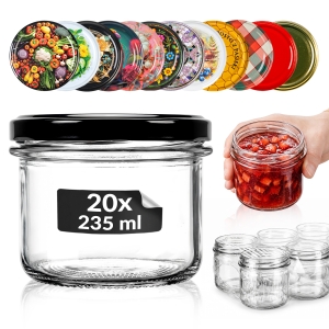 Sada 20 kusů – sklenice 235 ml na koření, džem, marmelády, med + ZDARMA