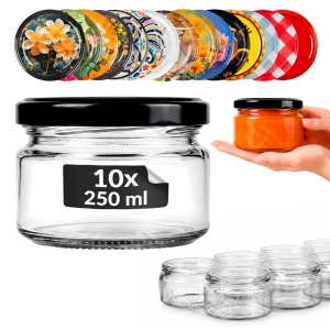 10× skleněná sklenice 250 ml na zavařeniny, džem, marmeládu, med