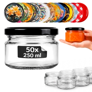 50× skleněná sklenice 250 ml na zavařeniny, džem, marmeládu, med