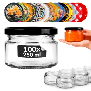 100× skleněná sklenice 250 ml na zavařeniny, džem, marmeládu, med