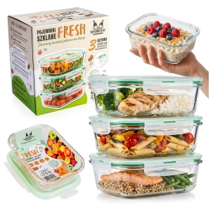 3x skleněné nádoby 630 ml LUNCHBOX hermetické na skladování potravin