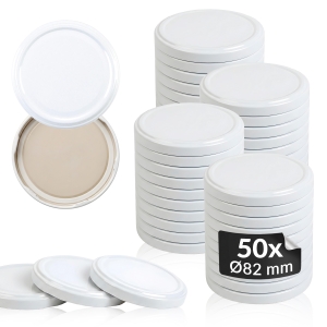 50x bílé víčko, průměr 82 mm, na sklenice a zavařovací sklenice