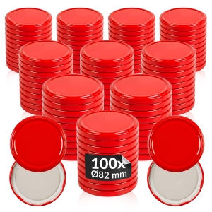 100x červené víčko, průměr 82 mm, na sklenice a zavařovací sklenice