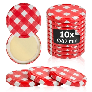 10x víčko se červenou kostkou, průměr 82 mm, na sklenice a zavařovací sklenice