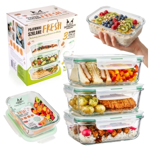 3x skleněné nádoby LUNCHBOX 1 L hermetické na skladování potravin