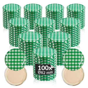 100x víčko se zelenou kostkou, průměr 82 mm, na sklenice a zavařovací sklenice