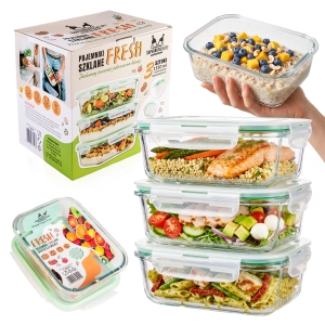 3× skleněné nádoby LUNCHBOX 1,5 l, hermetické, na uchovávání potravin