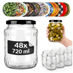48× skleněná zavařovací sklenice 720 ml na zavařeniny, med, okurky, džemy, houby + DÁREK!