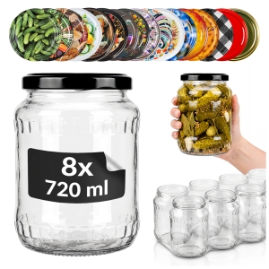 8× sklenice 720 ml na zavařeniny, okurky, med, houby + ZDARMA!
