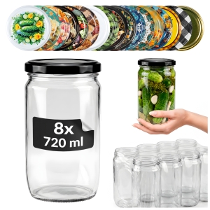 8x skleněná zavařovací sklenice Franko 720 ml na zavařeniny, med, houby + ZDARMA!
