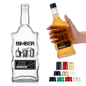 Skleněná láhev Fala 500 ml s etiketou BIMBER5 na domácí alkoholické nápoje, jako dárek