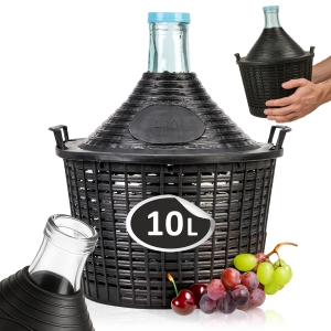 SKLENĚNÝ DEMIŽON 10 l V KOŠI NA VÍNO, LIKÉRY, PÁLENKU