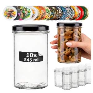 10× skleněné zavařovací sklenice 545 ml jednoduché s okrajem na houby, zavařeniny, džemy, maso + ZDARMA