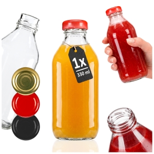 Skleněná láhev Kubuś 330 ml na džus, šťávy, limonádu, nápoje, vodu + DÁREK
