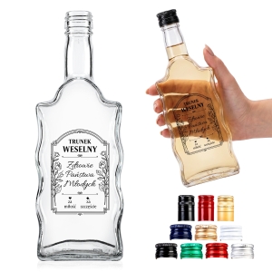 Skleněná láhev Fala 500 ml s nálepkou SVATBA4 na svatební vodku, likéry, pálenku, jako poděkování