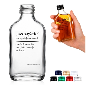 Placatka 100 ml s nálepkou DEFINICE ŠTĚSTÍ PL jako dárek, na vodku, svatbu nebo narozeniny