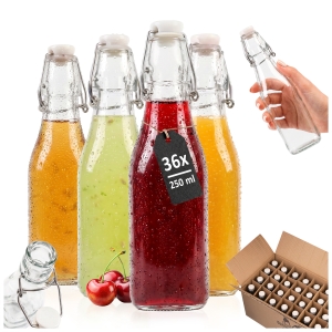 36x láhev KVADRAT 250 ml s mechanickým uzávěrem na víno, šťávy, likéry KARTON + DÁREK