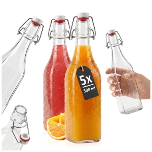 Sada 5 kusů – láhev KVADRAT 500 ml na likéry, šťávy + zátka + ZDARMA