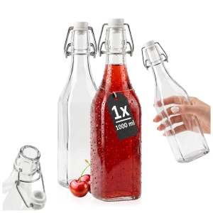Skleněná láhev Kvadrát 1000 ml na olej, víno, likéry + mechanický uzávěr