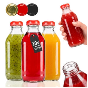 Sada 10 kusů – skleněná láhev Kubuś 330 ml na džus, nápoje, vodu, likéry + DÁREK