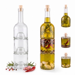 Sada lahví WIEŻA 750 ml (3× 250 ml) na likéry, víno, likér, oleje s korkem