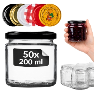50× skleněná sklenice 212 ml na med, marmelády, džem, zavařeniny