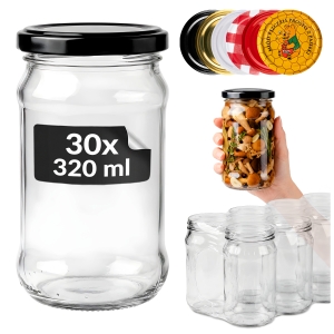 30× sklenice 320 ml na med, zavařeniny, džemy, houby + ZDARMA