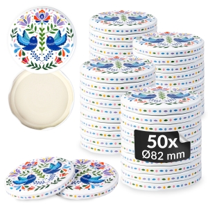 50× šroubovací víčko MODŘÍ PTÁCI Ø 82 mm na zavařovací sklenice
