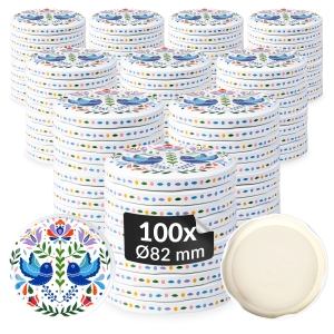 100× šroubovací víčko MODŘÍ PTÁCI Ø 82 mm na zavařovací sklenice