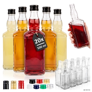 20x skleněná láhev DANIELS 500 ml na whisky, brandy, koňak, likéry