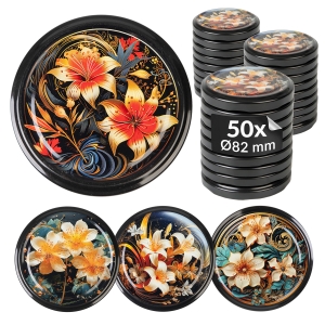 50x víčko TWIST KVĚTY ZLATÉ MIX fi 82 mm na sklenice, zavařovací sklenice