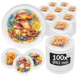 100x víčko TWIST HOUBY fi 82 mm na sklenice, zavařovací sklenice
