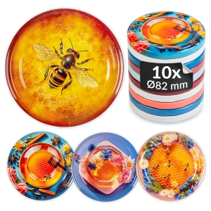 Sada 10 kusů – víčka HONEY fi 82 mm na sklenici, sklenice, zavařovací sklenice