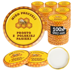 100x víčko včelí med průměr fi 82 mm, na sklenice a zavařovací sklenice