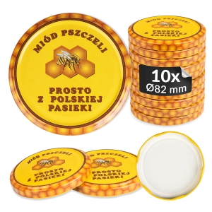 10x víčko včelí med průměr fi 82 mm, na sklenice a zavařovací sklenice