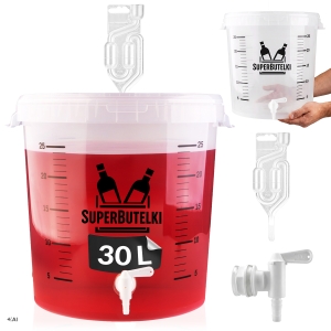 Fermentační nádoba 30 l PRŮHLEDNÁ na víno, šťávy, likéry s kvasnou trubičkou a kohoutkem