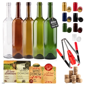 Sada 40 kusů - láhev BORDEAUX 750 ml + zátky + etikety + záklopky + zátkovač