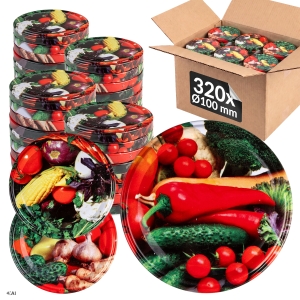 320x šroubovací víčka fi 100 mm ZELENINA MIX na sklenice, zavařovací sklenice, sklenic