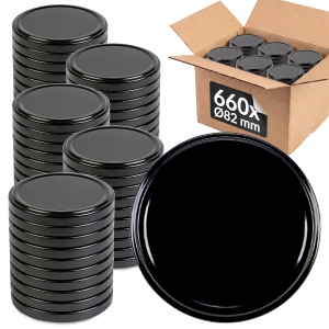 660x šroubovací víčko fi 82 mm ČERNÁ na sklenice, zavařovací sklenice, sklenic – karton