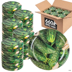 660x šroubovací víčko fi 82 mm OKURKY na sklenice, zavařovací sklenice, sklenic – karton